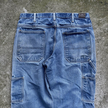 1990s THRASHED FADED MADE IN USA WORKWEAR CARPENTER DENIM JEANS