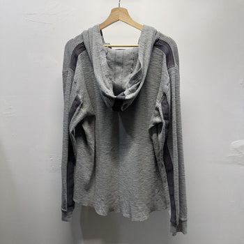 Vintage 2000s DKNY Thermal Waffle Knit Ribbed Striped Henley Hoodie