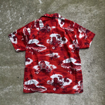 60s 70s ALOHA TIKI MADE IN HAWAII RED SHIRT