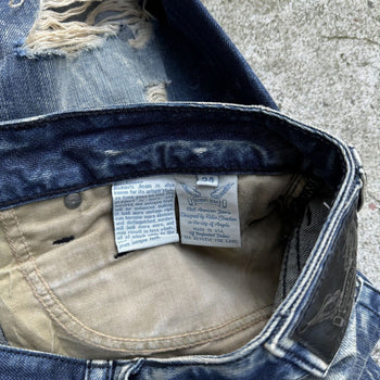 ROBIN'S JEANS STUDDED FLAP DISTRESSED WASHED DENIM JEANS