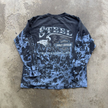 1990S THRASHED HARLEY DAVIDSON DYED STAR LOGO LONGSLEEVE TEE