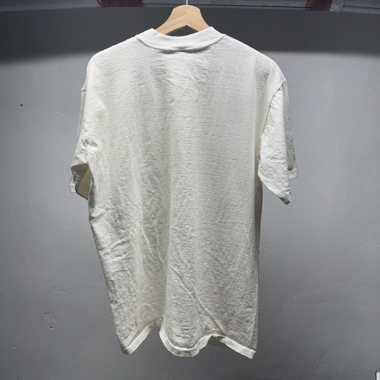 1980s Cream White Blank White Mock Neck Pocket Tee