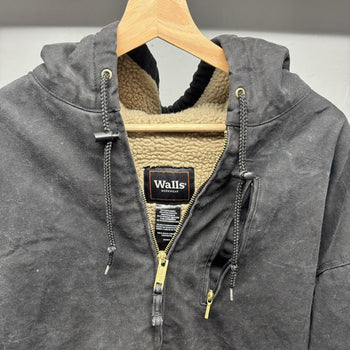 2000s Walls Faded Black Hooded Zip Up Sherpa Lined Work Jacket