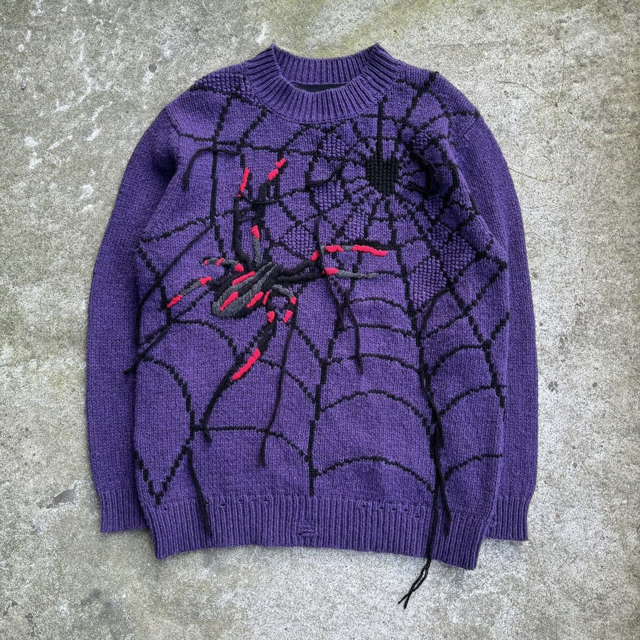 THE MARC JACOBS HEAVY KNIT SPIDER PICTURE SWEATER PURPLE