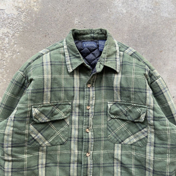 2000S GREEN QUILTED LINED PLAID SKATER GRUNGE FLANNEL