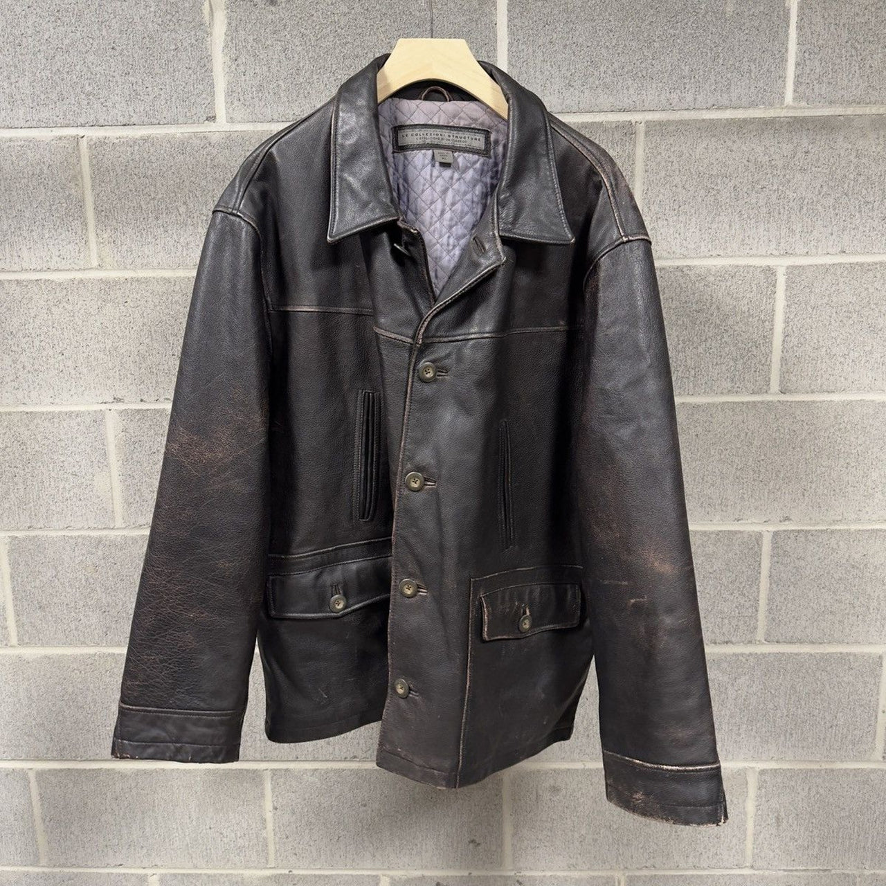 1990s Faded Leather Car Coat Chore Jacket