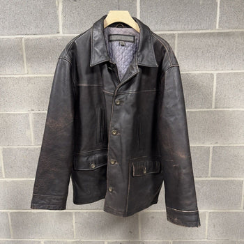 1990s Faded Leather Car Coat Chore Jacket
