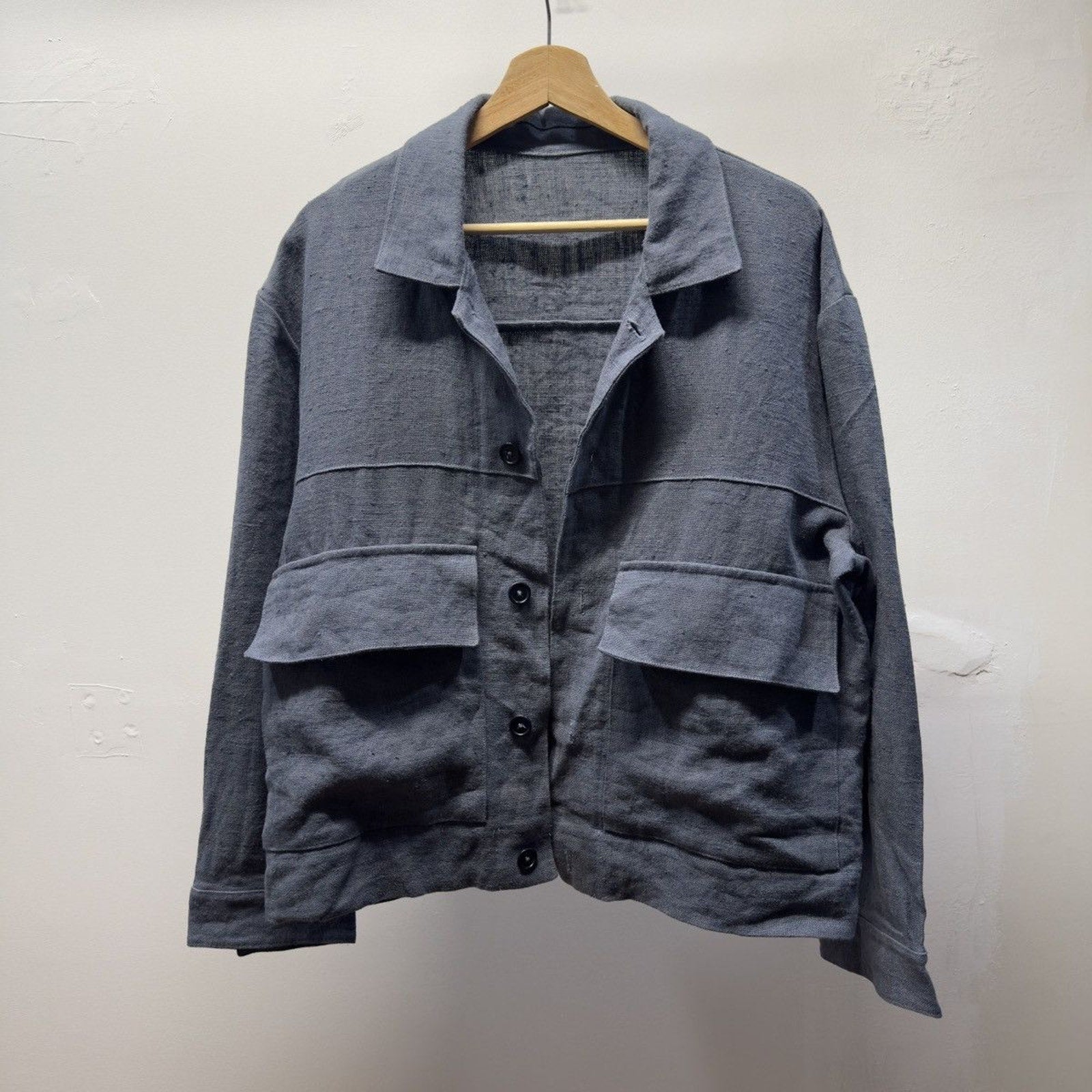 William Frederick Dusty Blue Butcher Linen Cafe Jacket