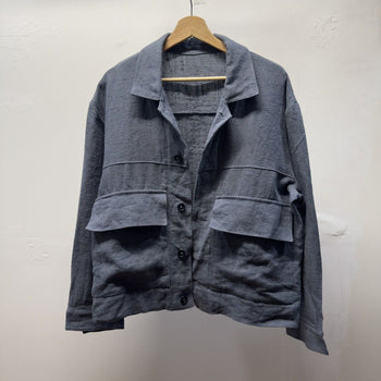 William Frederick Dusty Blue Butcher Linen Cafe Jacket