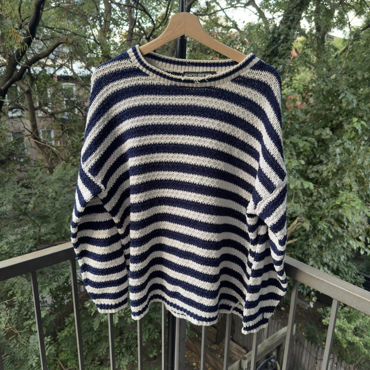 1990s Thrashed Faded Loose Knit Striped Sweater