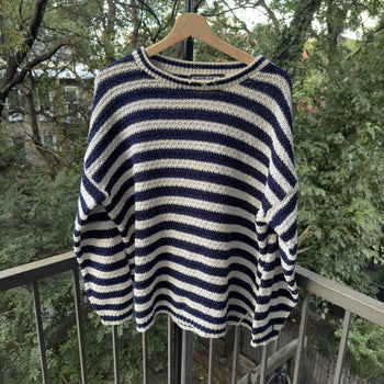 1990s Thrashed Faded Loose Knit Striped Sweater