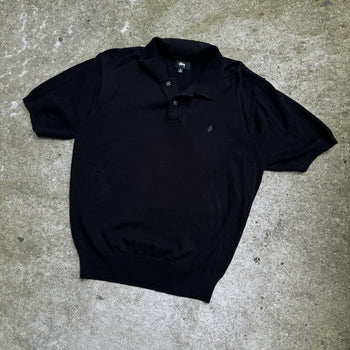 STUSSY CLASSIC BLACK POLO KNIT SWEATER