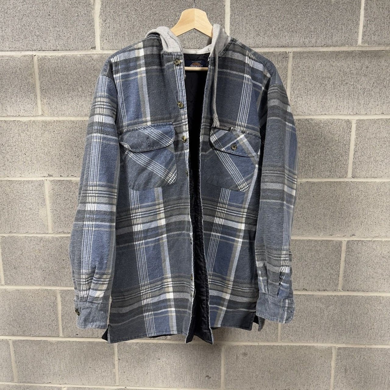 1990s Faded Dickies Plaid Grunge Hooded Flannel Jacket