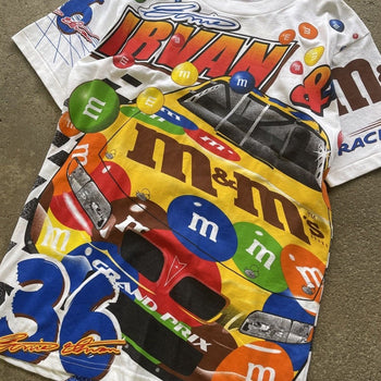 1990s NASCAR M&M'S ERNIE IRVAN ALL OVER PRINT TEE