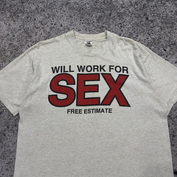 Camiseta desgastada y desgastada de los años 90 "Trabajaré por sexo"