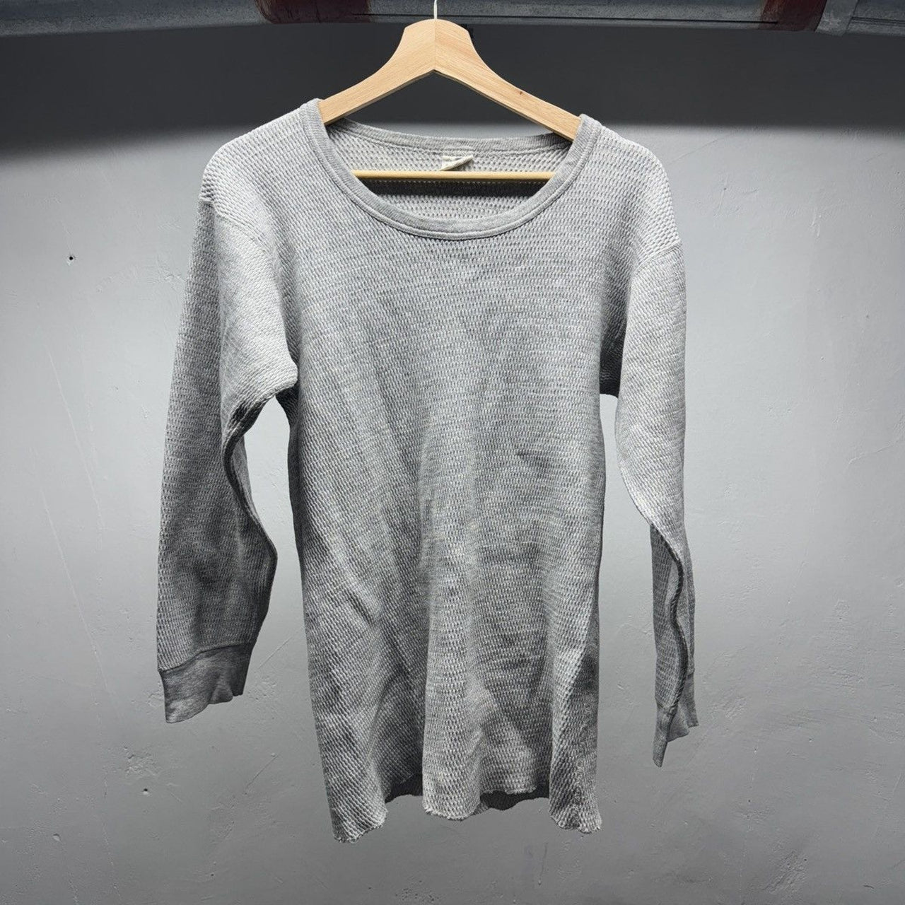 1970s Grey Waffle Knit Thermal Cotton Longsleeve Shirt