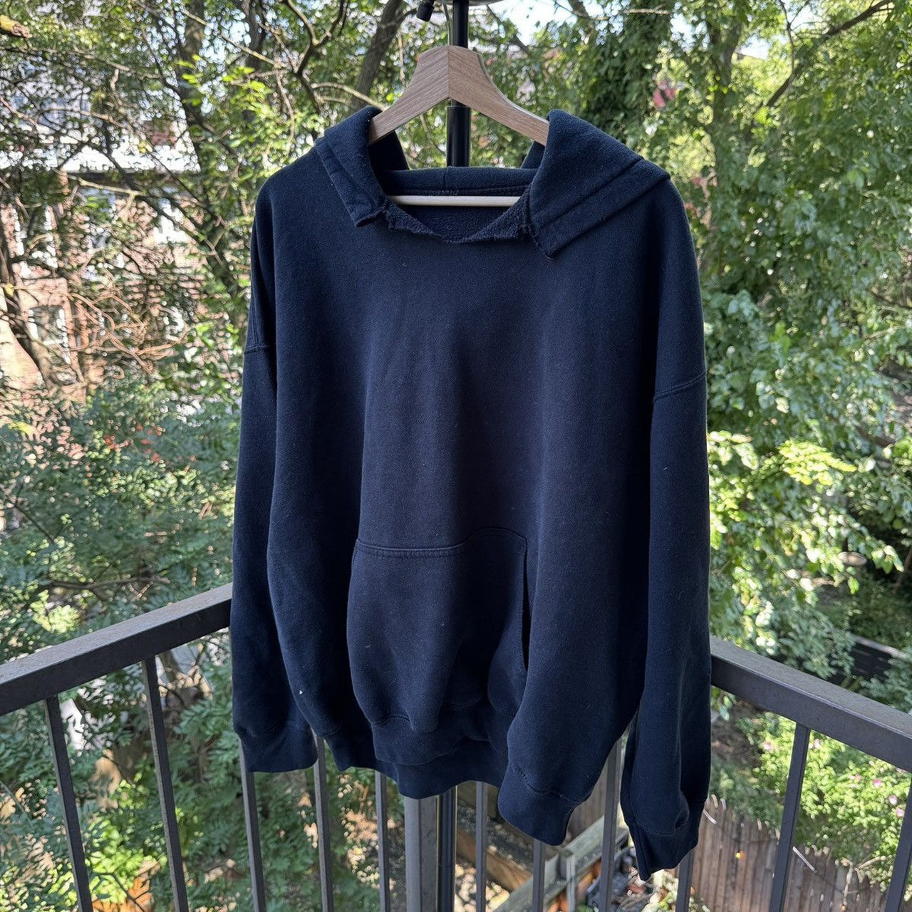 2000s Faded Distressed Cut Black Hoodie