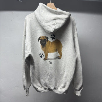 1990s Faded Distressed Pug Dog Zip Up Hoodie
