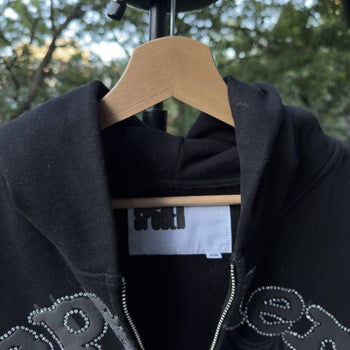 Sp5der Phantom Black Rhinestone Zip Up Hoodie SS25
