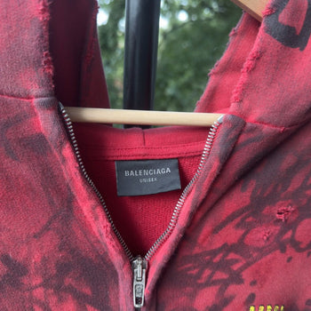 Balenciaga SS23 Mud Show Red Skater Zip Up Hoodie