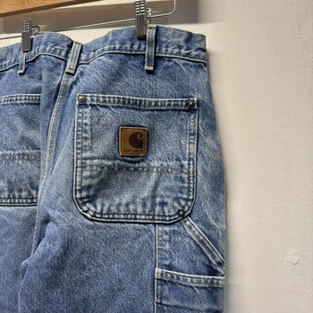 Vintage 1990s Made in USA Carhartt Faded Denim Double Knee Carpenter Pants