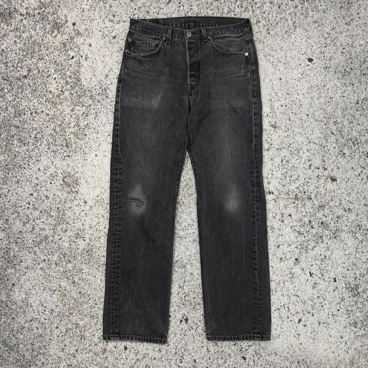 1990s LEVI'S 501 BLACK FADED THRASHED DENIM JEANS