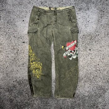 ED HARDY WIDE LEG TATTOO CARGO PANTS