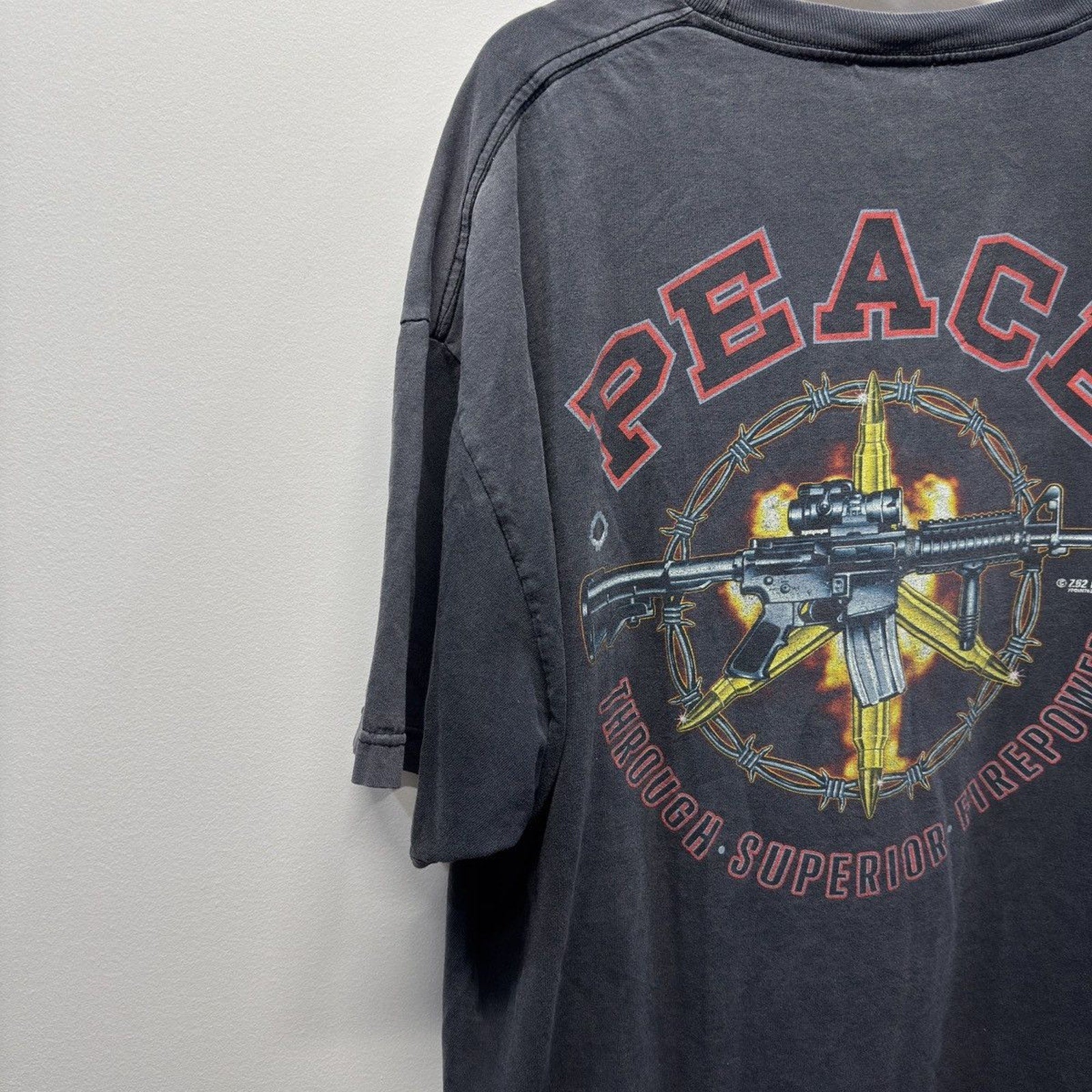 1990s Assault Rifle Gun Peace Faded Tee