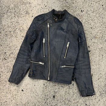 1990S FADED AGED BLUE LEATHER MOTORCYCLE JACKET