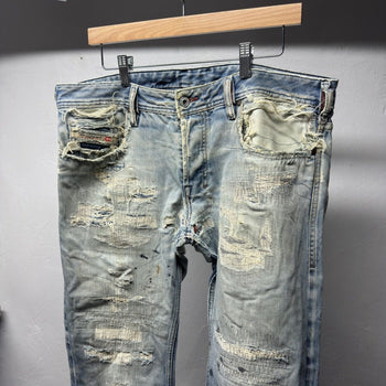 Diesel Thrashed Faded Distressed Repaired Jeans