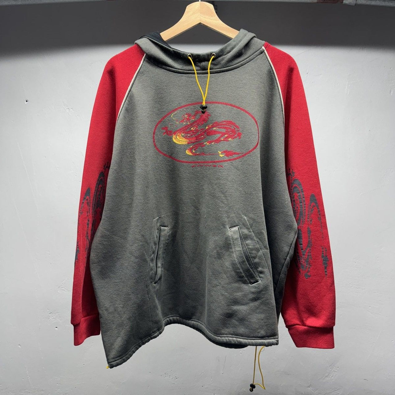 1990s Y2K Thrashed Faded Dragon Flame Hoodie