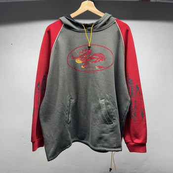 1990s Y2K Thrashed Faded Dragon Flame Hoodie