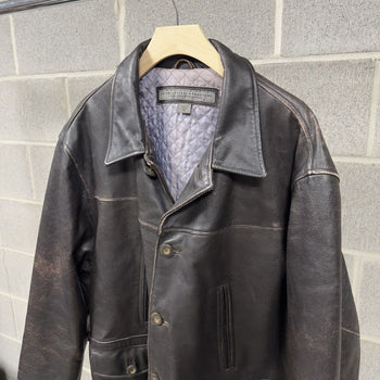 1990s Faded Leather Car Coat Chore Jacket