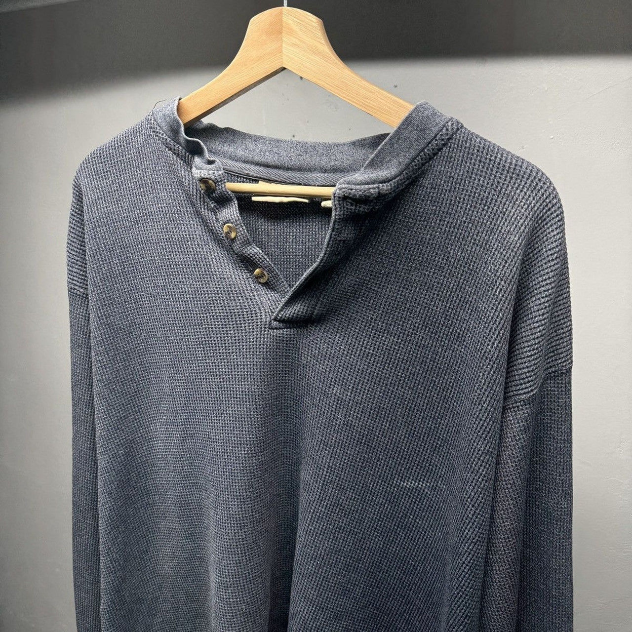 1990s Thrashed Faded Distressed Ribbed Cotton Henley Shirt