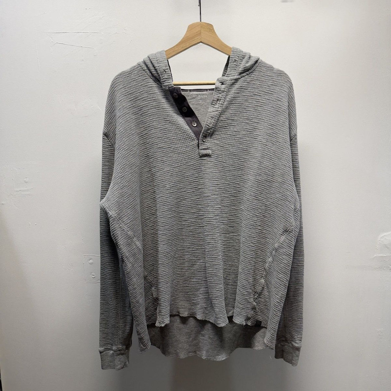 Vintage 2000s DKNY Thermal Waffle Knit Ribbed Striped Henley Hoodie