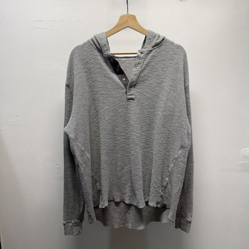 Vintage 2000s DKNY Thermal Waffle Knit Ribbed Striped Henley Hoodie