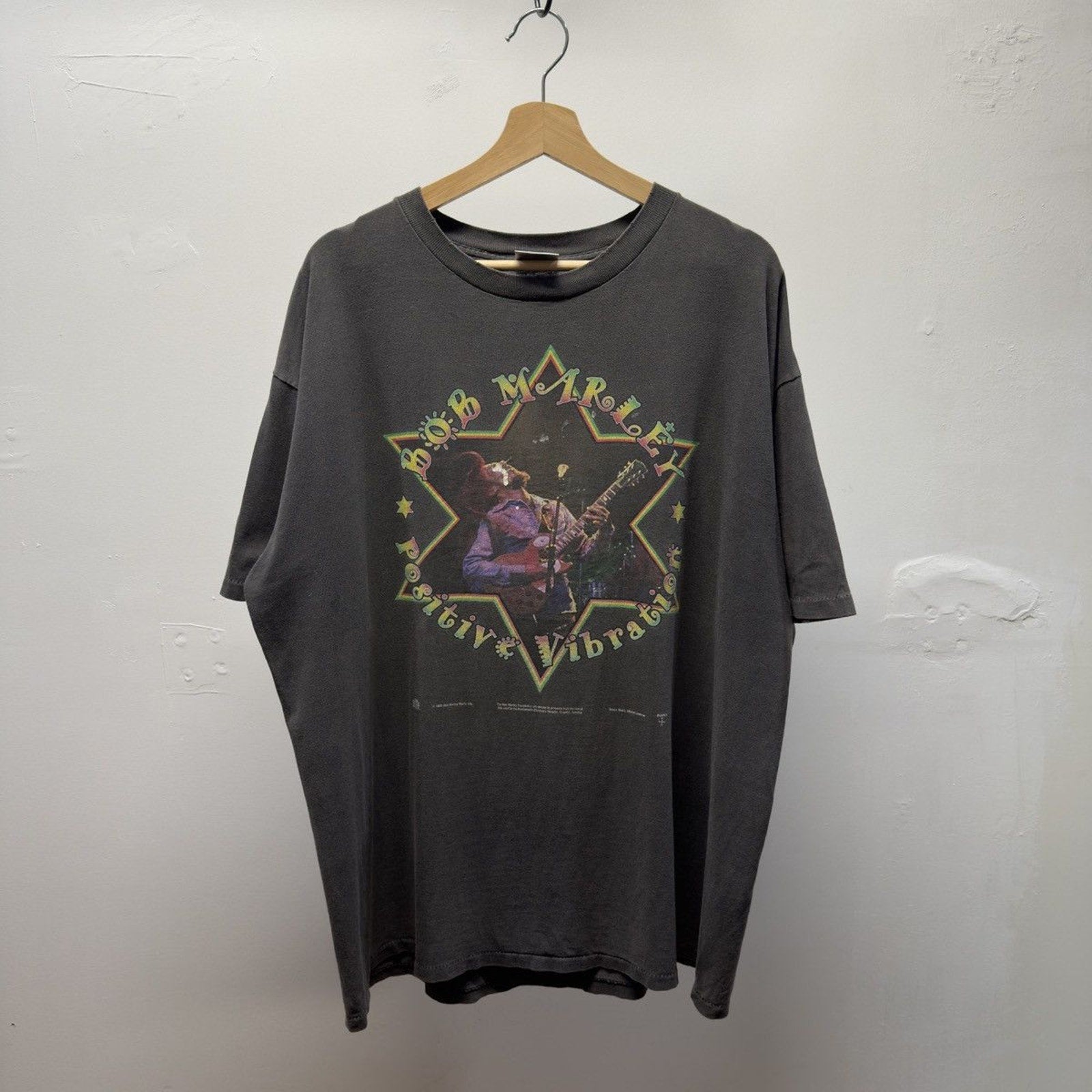 Vintage 1990s Bob Marley Faded Distressed Positive Vibrations Band Tee