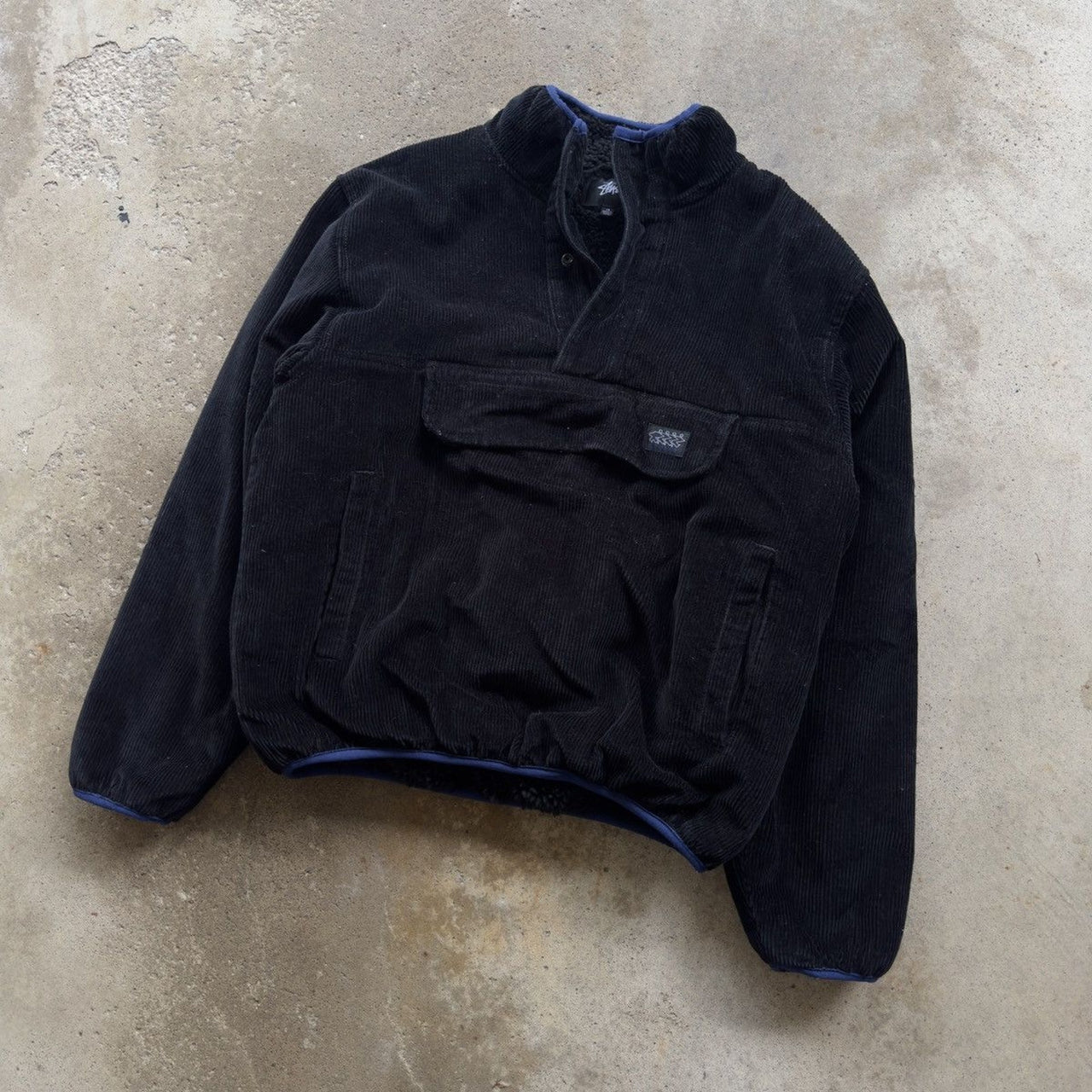 STUSSY BLACK CORDUROY SHERPA MOCK FLEECE JACKET