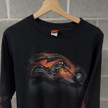 2000s Skull Dragon Flame Biker Longsleeve Tee