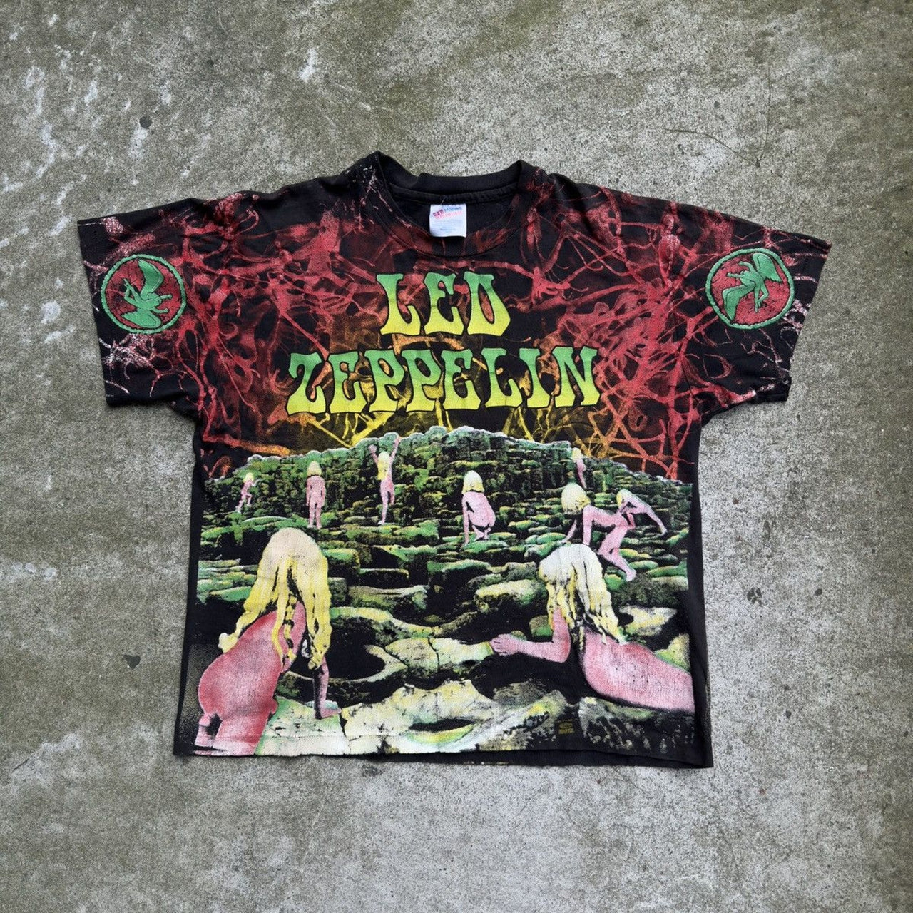 1990s THRASHED LED ZEPPELIN HOUSES OF HOLY ALL OVER PRINT TEE