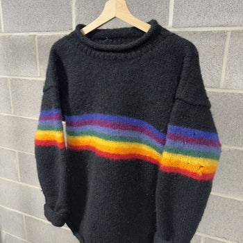 1990s Distressed Rainbow Wool Striped Knit Sweater