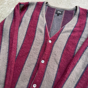 STUSSY MOHAIR VERTICAL STRIPED FUZZY CARDIGAN