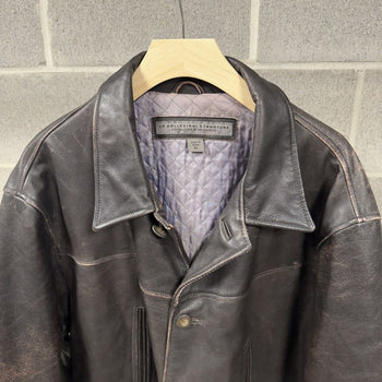 1990s Faded Leather Car Coat Chore Jacket