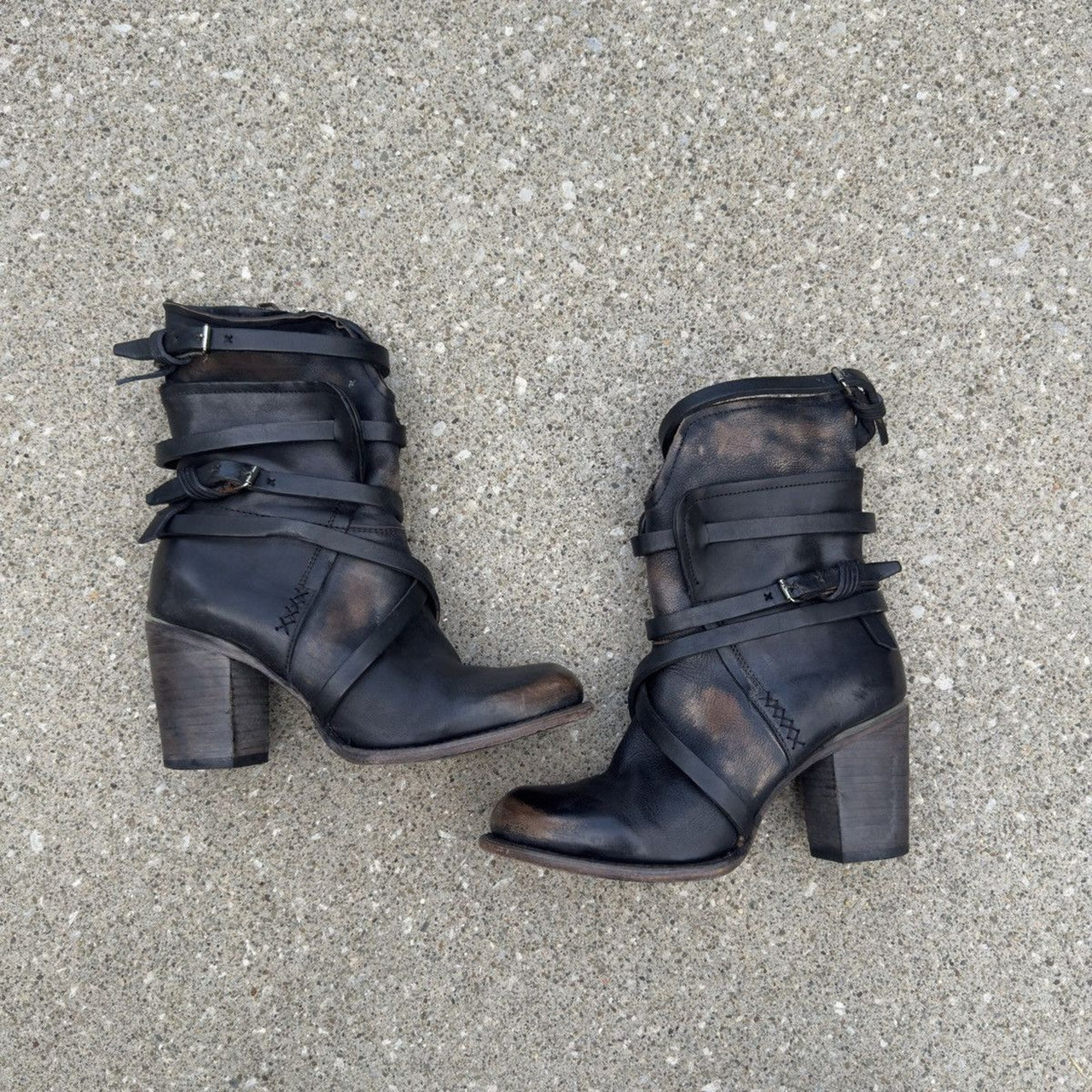 2000s Freebird Women's Lace Strap Faded Leather Boots