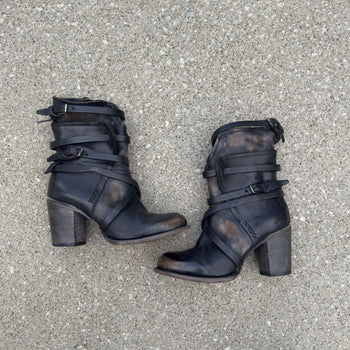 2000s Freebird Women's Lace Strap Faded Leather Boots