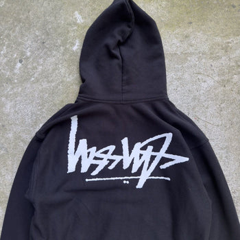 STUSSY FLIPPED LOGO ZIP UP HOODIE BLACK