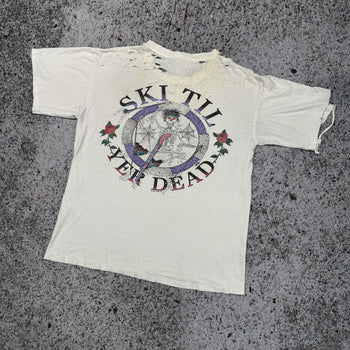 VINTAGE 1990s THRASHED GRATEFUL DEAD SKI TIL YER DEAD TEE