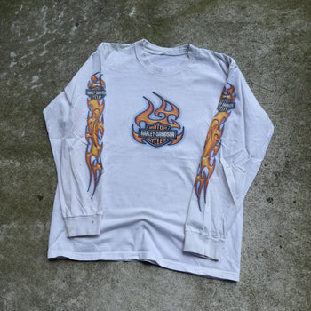 2000S HARLEY FADED THRASHED FLAME LOGO LONGSLEEVE TEE