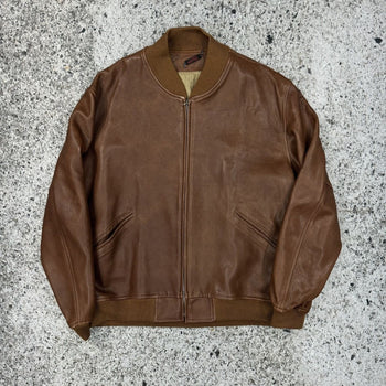 BROWN FULL GRAIN COW LEATHER CUSTOM OVERSIZED BASEBALL JACKET