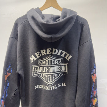 Vintage 2000s Harley Davidson Faded Distressed Flame Zip Hoodie